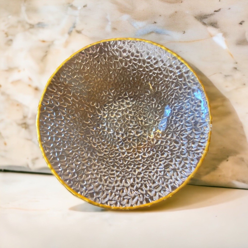Artistic Accents Turkish Bubble Glass Gold Trim Bowl Candy Dish ~6.5” Diam.